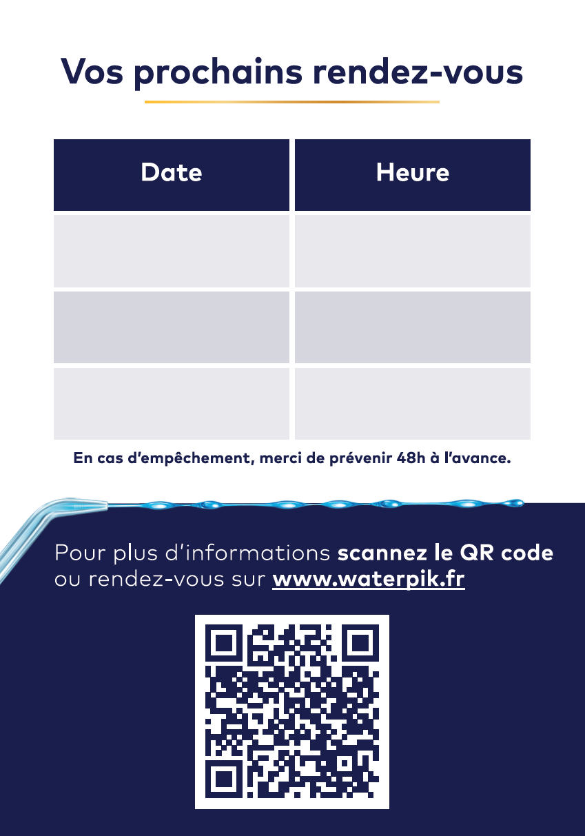 Carte de rendez-vous Waterpik (packet de 100)